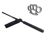 Set Autoaparare: Baston Telescopic Police 49cm, Box Argintiu 0.5cm. Metalic, Extensibil, Compact 20cm. Ideal pentru Protectie si Siguranta