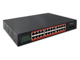 Switch Ethernet QOLTEC 52365, 24 porturi RJ45 + 2 SFP, IEC C13, Plug &amp; Play, negru