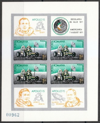 RO-0001=ROMANIA 1971=Lp 772-APOLLO 15,colita nedantelata ,nestampilata,MNH foto