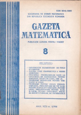 GAZETA MATEMATICA - Nr. 8 / 1988 foto
