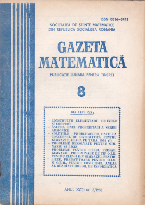 GAZETA MATEMATICA - Nr. 8 / 1988