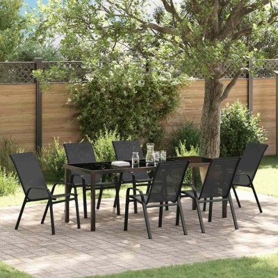 Set de masă pentru grădină 7 pcs Negru Textilene și oțel foto