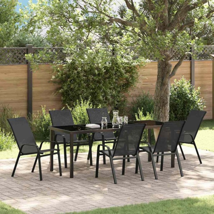 Set de masă pentru grădină 7 pcs Negru Textilene și oțel