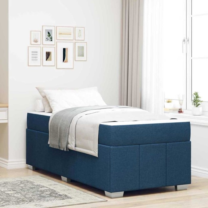 vidaXL Cadru de pat cu saltea albastru 90 x 190 cm țesătură