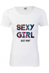 TRICOU DAMA PERSONALIZAT ANIVERSAR &amp;quot;SEXY GIRL EST. 1987&amp;quot; foto