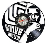 Ceas de perete decorativ Kanye West, realizat din disc de vinil upcycled, negru, 30 cm
