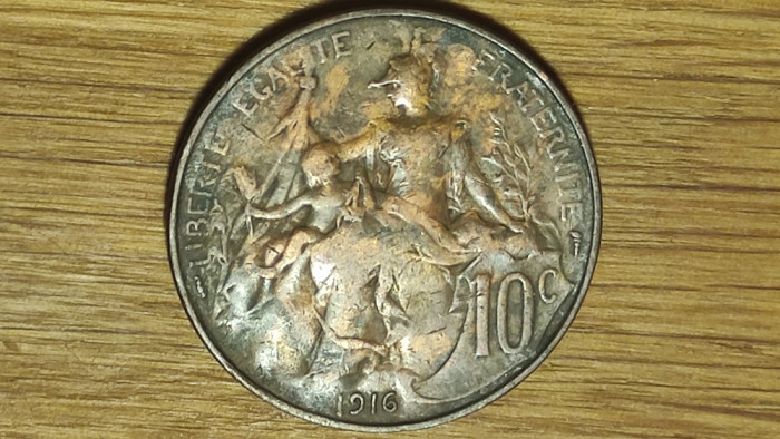 Franta - moneda de colectie bronz - 10 centimes 1916 - Paris - foarte frumoasa!