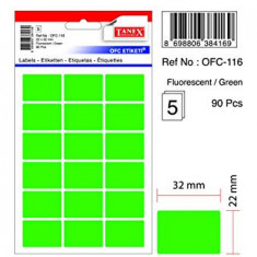 Etichete Autoadezive Color, 22 X 32 Mm, 90 Buc/set, Tanex - Verde Fluorescent