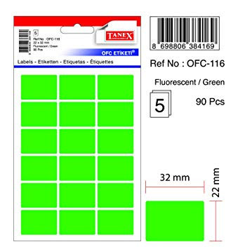 Etichete Autoadezive Color, 22 X 32 Mm, 90 Buc/set, Tanex - Verde Fluorescent