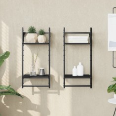 vidaXL Rafturi perete cu 2 niveluri/bare 2 buc negru 30x25x65 cm