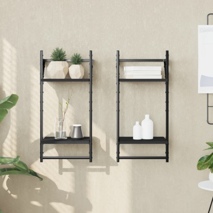 vidaXL Rafturi perete cu 2 niveluri/bare 2 buc negru 30x25x65 cm