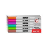 Set 6 Markere Tabla Magnetica Kores, Varf 1mm, Culori Diverse: Portocaliu, Roz, Violet, Verde, Turcoaz, Maro
