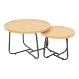 Cumpara ieftin Set de 2 masute de cafea Crismory MDF nuanta naturala si picioare metalice negre 50x50x40.5 cm