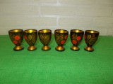 Set de 6 PAHARE artizanale micute KHOKHLOMA lucrate din LEMN pictat manual , lacuit