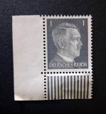 Germania Al Treilea Reich 1941 "Adolf Hitler 1 Pfennig" (Timbru MNH Colț St&acirc;nga-Jos cu Margine Dublă &amp; Cupon Inferior cu Linii/Hașuri Verticale) - TG1