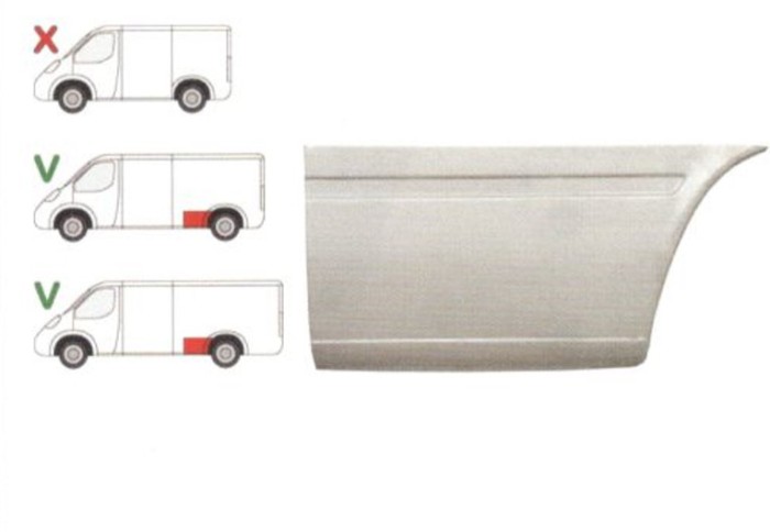 Segment reparatie aripa spate Mercedes Sprinter 1995-2007, VW LT 1995-2006 L=1950 Partea Stanga, Spate, baza roti :3550 mm, in fata rotii , lungime s