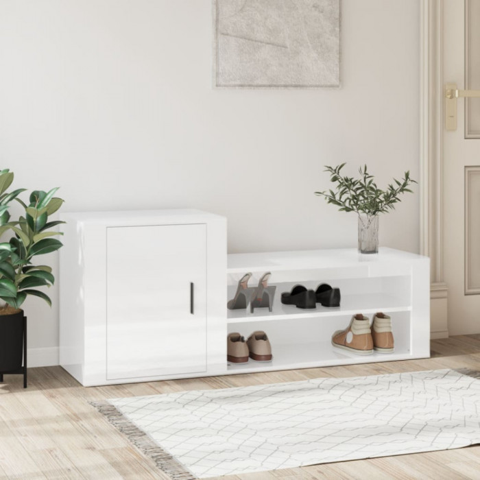 Pantofar, alb extralucios, 130x35x54 cm, lemn prelucrat