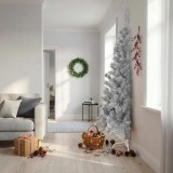 vidaXL Jumătate brad de Crăciun cu suport, argintiu, 210 cm, PET 344698