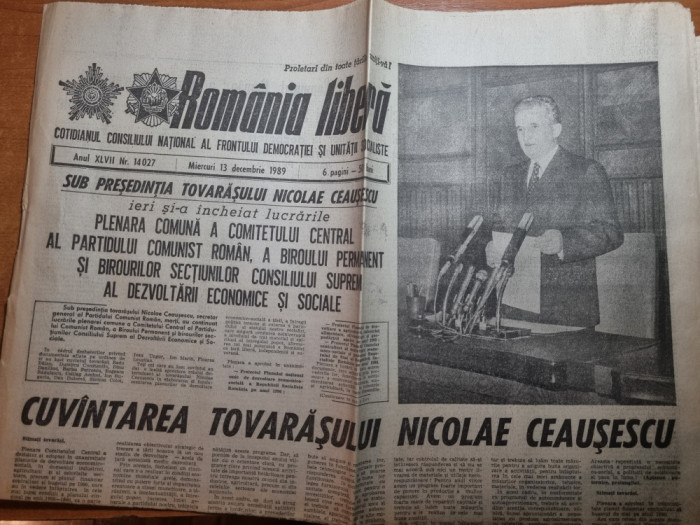 romania libera 13 decembrie 1989-ultima plenara si cuvantare a lui ceausescu