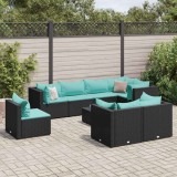 vidaXL Set mobilier de grădină cu perne, 9 piese, negru, poliratan 3308204