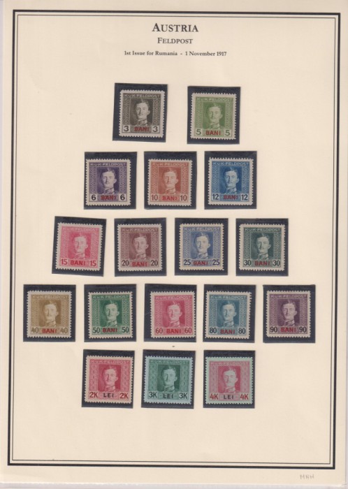 OCUPATIA AUSTRIACA IN ROMANIA 1917-1918 CU CELE 8 VARIANTE MNH +MH, 8 SCAN