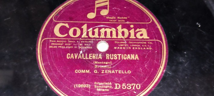 PLACA GRAMOFON / PATEFON. COLUMBIA CAVALLERIA RUSTICANA IL TROVATORE