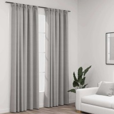 vidaXL Perdele opace aspect p&acirc;nză, c&acirc;rlige, 2 buc. gri, 140x225 cm