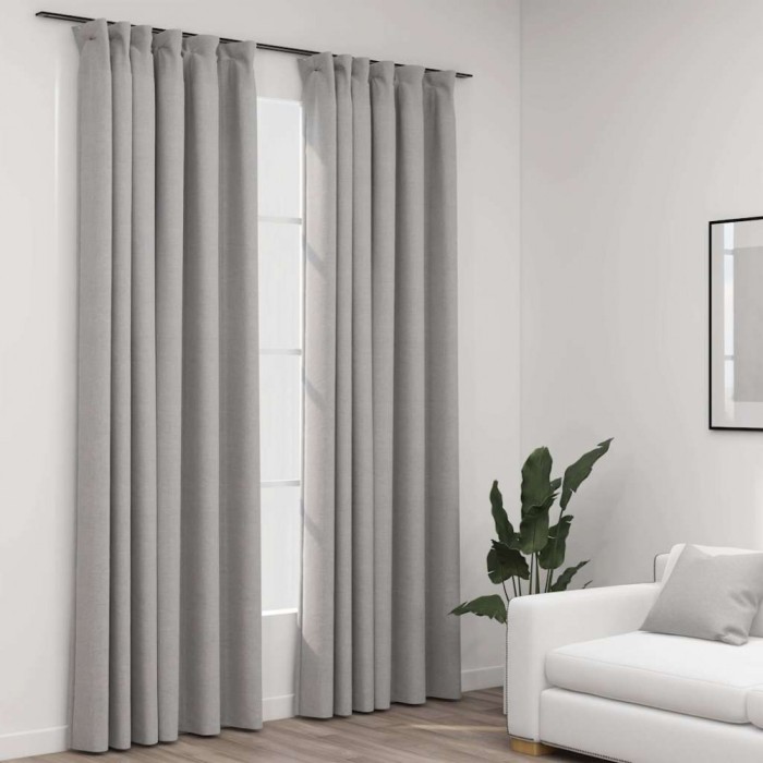 vidaXL Perdele opace aspect p&acirc;nză, c&acirc;rlige, 2 buc. gri, 140x225 cm