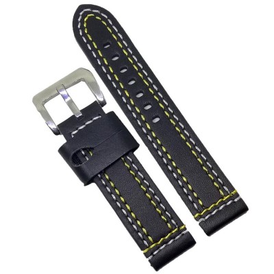 Curea Ceas Piele Cusatura Dubla 20mm 22mm 24mm Alb - Galben WZ1474 foto