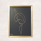 Tablou zodia Capricorn, sculptura din fir continuu de sarma placata cu aur, 14&times;19 cm