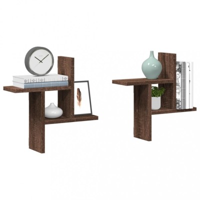 vidaXL Rafturi perete 2 buc. stejar maro 38x12x38 cm lemn prelucrat 853251 foto