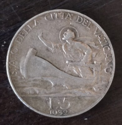 Moneda Vatican - 5 Lire 1932 - Argint foto