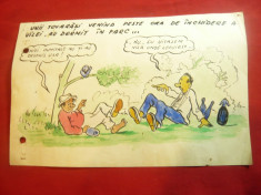 Caricatura- Tus si Acuarela -Betivi in Parc ,dim.=20,5x13,3cm, anii &amp;#039;50 foto