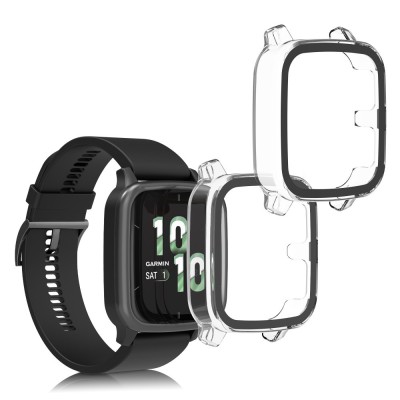 Set 2 Huse Kwmobile cu sticla securizata pentru Garmin Venu Sq 2 Music, Transparent, Plastic, KWM000024ZF001C foto