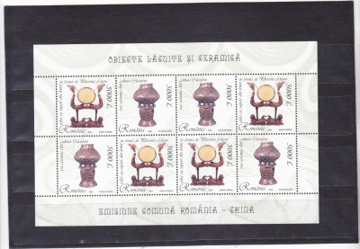 ROMANIA 2004 LP1658 a EMISIUNE COMUNA ROMANIA-CHINA OBIECTE LACUITE BLOC MNH. foto