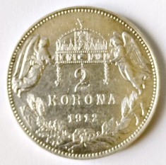 UNGARIA 2 COROANE 1912 CORONA KORONA ARGINT VF++XF foto