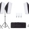 Kit de 3 softboxuri, 3 trepiezi reglabili 200 cm, 3 becuri 45W, geanta de transport inclusa