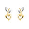 Cercei din aur combinat de 14K - inimă cu decupaj, tulpină cu frunze, &icirc;nchidere de tip fluturaș