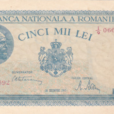 Bancnote România - 5000 lei 1945 decembrie - seria O665692 filigran vertical