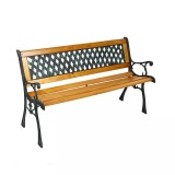 Cumpara ieftin Banca pentru parc, cu spatar, metal + lemn + PVC, natur
