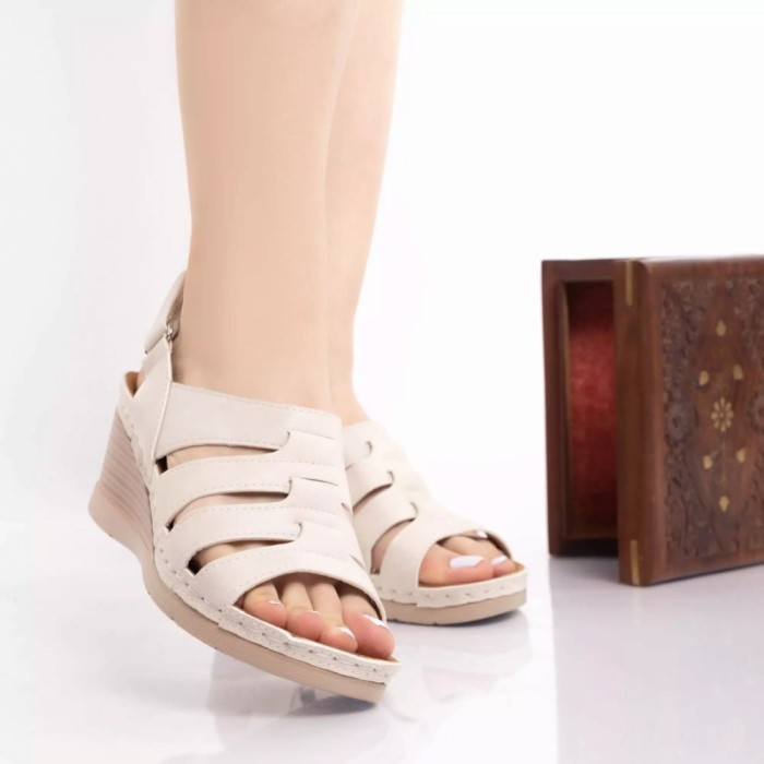 Sandale cu paltforma lajita bej piele ecologica, 40