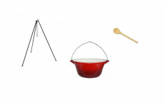 Set ceaun fonta emailata 10,8lit. cu suport 1,2m si lingura de lemn 40cm Handy KitchenServ foto