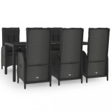 Cumpara ieftin Set mobilier de gradina cu perne, 7 piese, negru/gri, poliratan