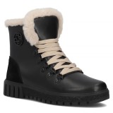 Ghete Dama Piele Naturala Negru-Bej, Imblanite, Platforma 4cm, Antiderapante, Usoare - Marimea 36