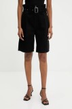 Answear Lab pantaloni scurti jeans culoarea negru, neted, high waist