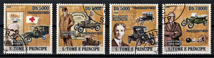 S. TOME E PRINCIPE 2008 - Automobile Ford model T, aniversare /serie completa