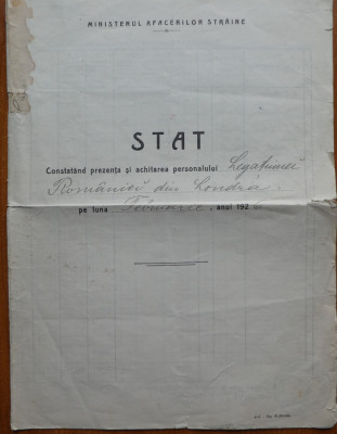 Legatia Romaniei din Londra , document cu 2 semnaturi Nicolae Titulescu , 1926 foto