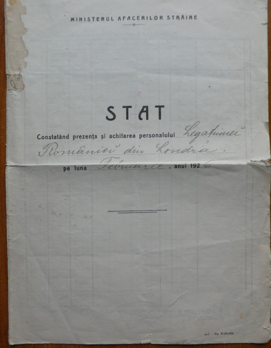 Legatia Romaniei din Londra , document cu 2 semnaturi Nicolae Titulescu , 1926