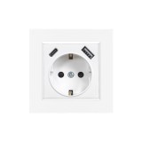 Priză cu &icirc;mpăm&acirc;ntare Nova cu conector USB 2A cu cadru alb