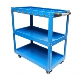 Carucior metalic pe roti cu 3 rafturi si suporti pentru scule 660x360x730mm